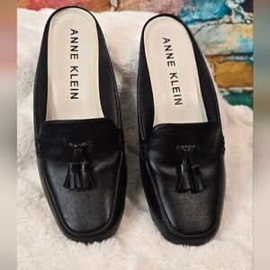 Ann Klein Black Tassel, Slide Mule Loafers, Size 9M